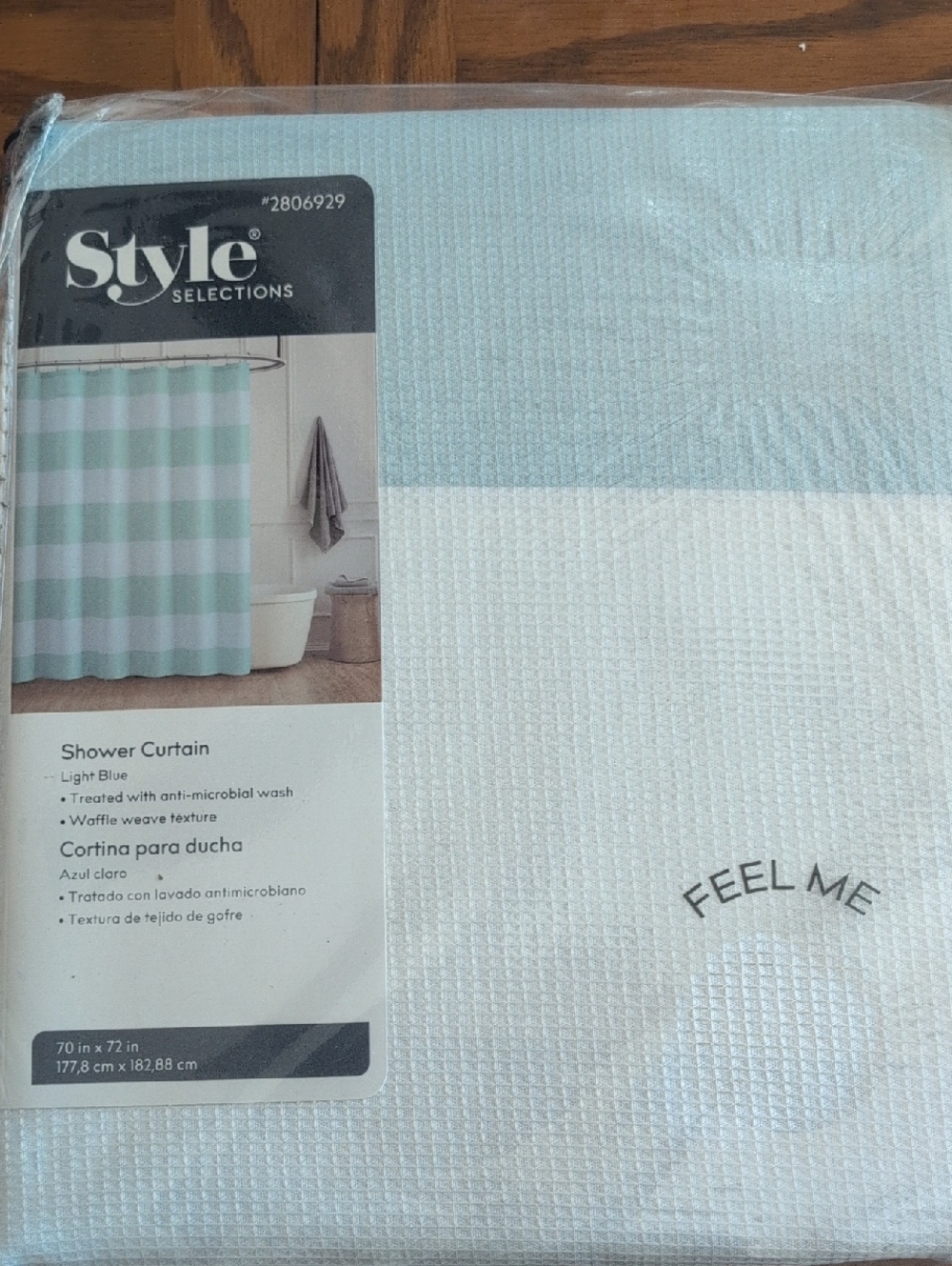 Style & Co. Light Blue and White Waffle Weave Shower Curtain